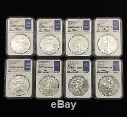 8- Burnished American Silver Eagles Rare Set MS70 NGC Early Releases MERCANTI