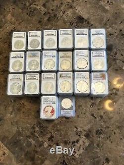 American Silver Eagle (132) Coins 1986 2019, Complete Date Set, NGC MS69/PF69