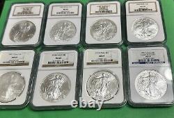 American Silver Eagle Lot 1oz NGC MS69 8 Coins 00,01,03,04,07,08,09 EarlyR, 2015