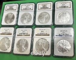 American Silver Eagle Lot 1oz NGC MS69 8 Coins 00,01,03,04,07,08,09 EarlyR, 2015