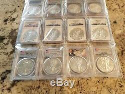 American Silver Eagle Set 2003 thru 2018 All 16 Coins Graded ms70