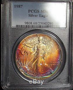 Beautiful 1987 PCGS MS68 Superb Gem Colorful Toned American Silver Eagle