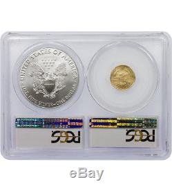 Bimetallic Set of 2 $1 2018 American Silver Eagle & $5 1/10oz Gold Eagle MS70