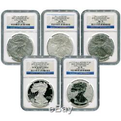 Certified 2011 American Eagle 25th Anniversary 5pc Silver Set MS & PF70 NGC ER