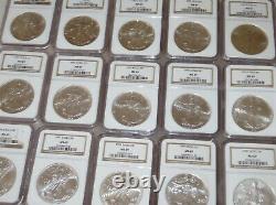 Coins dollars 52 American Eagles NGC graded lot MS69 1986 thru 2021 T-1 /T2