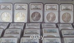 Coins dollars 52 American Eagles NGC graded lot MS69 1986 thru 2021 T-1 /T2