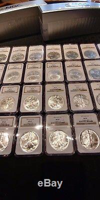 Complete set NGC MS69 American Silver Eagles 1986-2018 100% Brown Label 33 coins