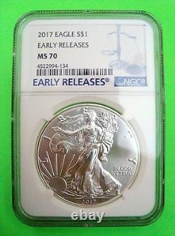 Four 2017 AMERICAN SILVER EAGLE ALL NGC MS70 EARLY RELEASES JUSTICE LABEL 4-oz