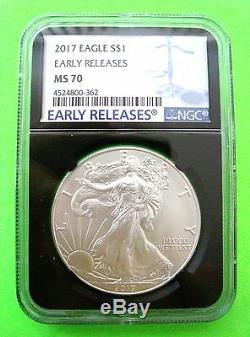 Four 2017 AMERICAN SILVER EAGLE NGC MS70 EARLY RELEASES BLACK CORE 1oz Coins WOW