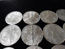 Full Roll of 20 2002 American Silver Eagle. 999 Pure One Ounce. BU MS TUBE LOT