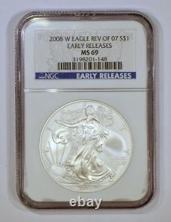 Gem 2008-W Reverse of'07 American Silver Eagle ASE MS69 Early Releases by NGC