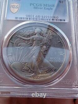 Gold Shield 1986 American Silver Eagle Pcgs Ms68 Red, Purple, Blue Unique Toning