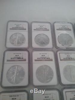 Investors Lot Of (20) American Silver Eagles 1986-2005 Graded NGC MS69