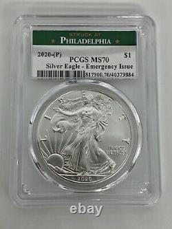 LOT OF 2 -RARE 2020 (P) American Silver Eagle PCGS MS 70 Emergency Philadelphia