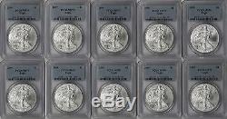 Lot 10 Coins 2009 American Silver Eagle $1 MS 70 PCGS