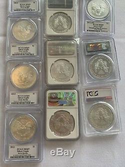 Lot 13 American Silver Eagles NGC PCGS MS69 Varied Dates Some Mercanti Signed