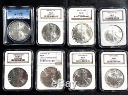 Lot 8 $1 American Silver Eagle NGC MS 69 COIN + 1x PCGS All Graded 1999-2016