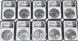 Lot Of 10 2017 Silver American Eagle 1 Oz Per Coin NGC-MS70 Early Releases 10 Oz