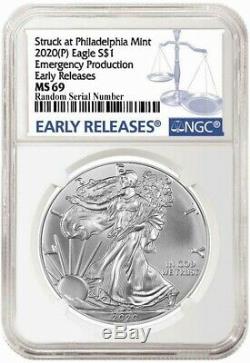 Lot Of 2 2020 (P) $1 Silver American Eagle NGC MS69 Early Releases ER Live Rea