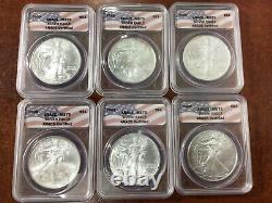 Lot Of 6x 2009 American Silver Eagle Coins ANACS MS-70 Top Grade Nice RIM TONING