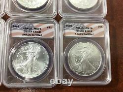 Lot Of 6x 2009 American Silver Eagle Coins ANACS MS-70 Top Grade Nice RIM TONING