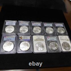 Lot of (10) 2004-2020 American Silver Eagles PCGS/NGC MS69