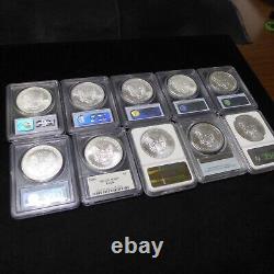 Lot of (10) 2004-2020 American Silver Eagles PCGS/NGC MS69