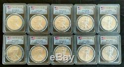 Lot of 10 2016 American Silver Eagle PCGS MS70 First Strike 30th Anniversary