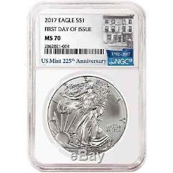 Lot of 10 2017 $1 American Silver Eagle NGC MS70 225th Anniversary FDI Label