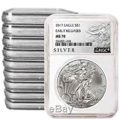 Lot of 10 2017 $1 American Silver Eagle NGC MS70 Early Releases ALS ER Label