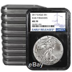 Lot of 10 2017 $1 American Silver Eagle NGC MS70 Early Releases Blue ER Label