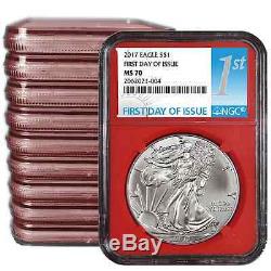 Lot of 10 2017 $1 American Silver Eagle NGC MS70 FDI First Label Red Core