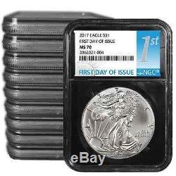Lot of 10 2017 $1 American Silver Eagle NGC MS70 FDI First Label Retro Core