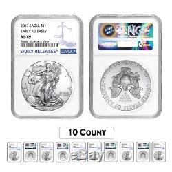 Lot of 10 2017 1 oz Silver American Eagle $1 Coin NGC MS 69 Early Releases