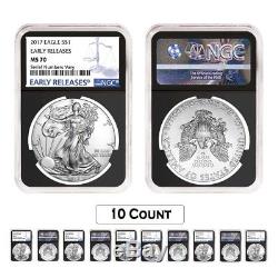 Lot of 10 2017 1 oz Silver American Eagle $1 Coin NGC MS 70 Early Releases