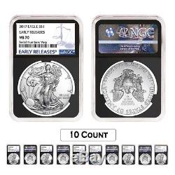 Lot of 10 2017 1 oz Silver American Eagle $1 Coin NGC MS 70 Early Releases Re