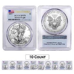 Lot of 10 2017 1 oz Silver American Eagle $1 Coin PCGS MS 70 First Strike Fla