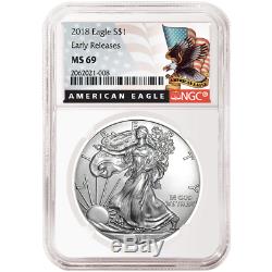 Lot of 10 2018 $1 American Silver Eagle NGC MS69 Black ER Label
