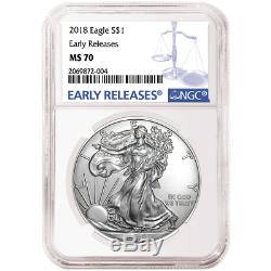Lot of 10 2018 $1 American Silver Eagle NGC MS70 Blue ER Label