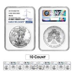 Lot of 10 2018 1 oz Silver American Eagle $1 Coin NGC MS 70 Early Releases