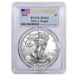 Lot of 10 2018 1 oz Silver American Eagle $1 Coin PCGS MS 69 FS (Flag Label)
