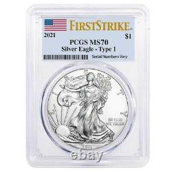 Lot of 10 2021 1 oz Silver American Eagle $1 Coin PCGS MS 70 First Strike Flag