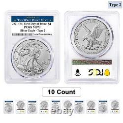Lot of 10- 2021 (W) 1 oz Silver American Eagle Type 2 PCGS MS 70 FDOI West Point