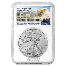 Lot of 2 2021 1 oz Silver American Eagle Type 2 NGC MS 70 ER (Eagle Label)