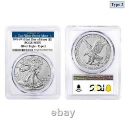 Lot of 2 2021 (W) 1 oz Silver American Eagle Type 2 PCGS MS 70 FDOI West Point