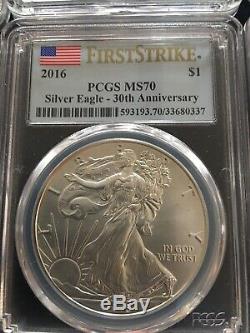 Lot of 20-2016 Silver American Eagle $1 Coins PCGS MS 70 First Strike 30th Anniv