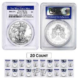 Lot of 20 2016-W 1 oz Silver American Eagle $1 Coin PCGS MS 70 First Strike We
