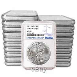 Lot of 20 2017 $1 American Silver Eagle NGC MS69 Early Releases Blue ER Label