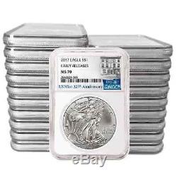 Lot of 20 2017 $1 American Silver Eagle NGC MS70 225th Anniversary ER Label