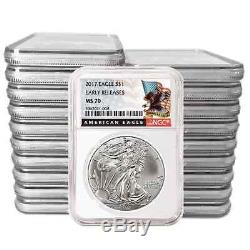 Lot of 20 2017 $1 American Silver Eagle NGC MS70 Early Releases Black ER Label